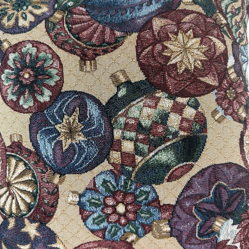 Christmas Tapestry Ornaments Square Throw Pillow Multicolored Maroon Red‎ 14x14